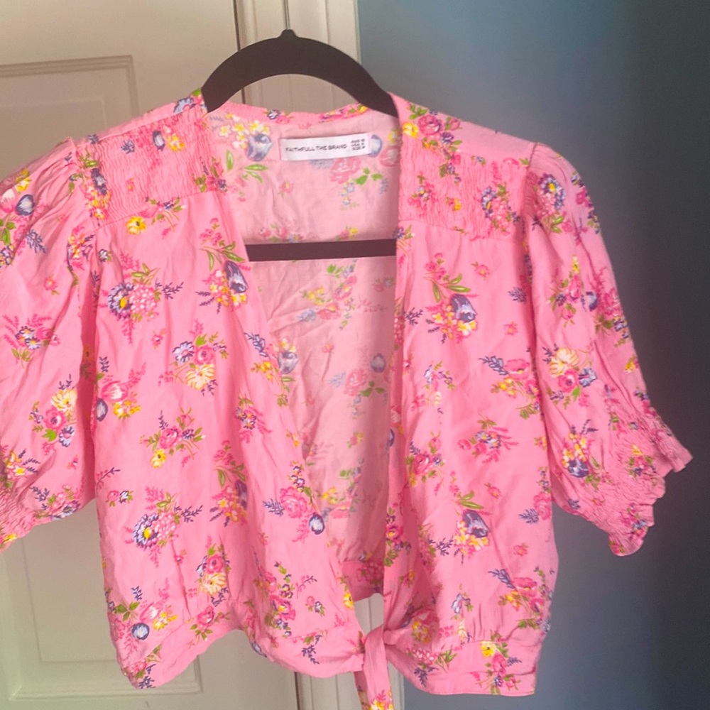 Faithfull the Brand Pink Floral Cropped Blouse
